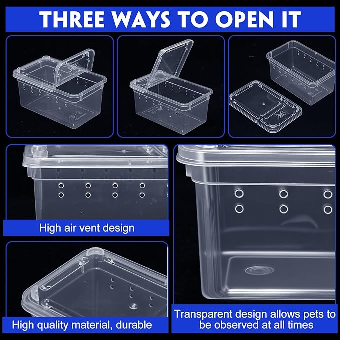 Irenare 8 Pcs Reptile Breeding Breeding Box Plastic Spider Terrarium Tarantula Feeding Box for Bearded Dragon Lizard Spider Gecko Scorpion(Vent Holes,4.33 x 2.76 x 2.95 Inch)