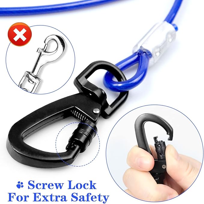 Tie Out Cable for Dogs, 100FT Dog Leads for Yard Chew Proof, Heavy Duty Dog Tie Out Cable for Large Dogs Up to 250lbs, Durable Dog Runner for Yard or Camping