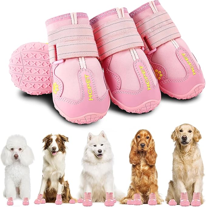 Hcpet Dog Shoes, Dog Boots for Small Dogs, Breathable Medium Dog Booties Paw Protector for Summer Hot Pavement, Winter Snowy Day, Outdoor Walking, Indoor Hardfloors Anti Slip Sole Pink Size 5