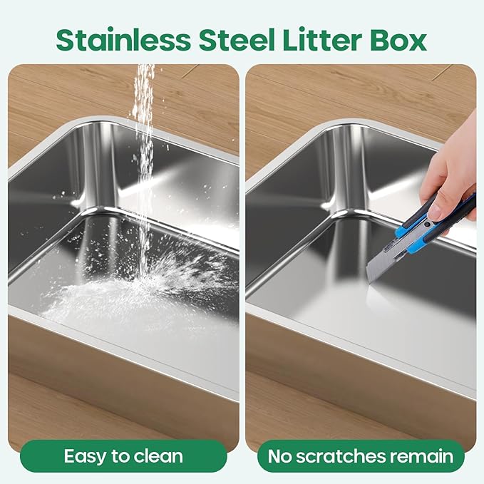 Stainless Steel Cat Litter Box,Metal Kitten Litter Pan, High Side Cats Toilet Indoor Litter Tray Pet Toilet Supplies for Cats, Kitty,Rabbits, Easy Clean, Non Stick Litter Box, No Smell