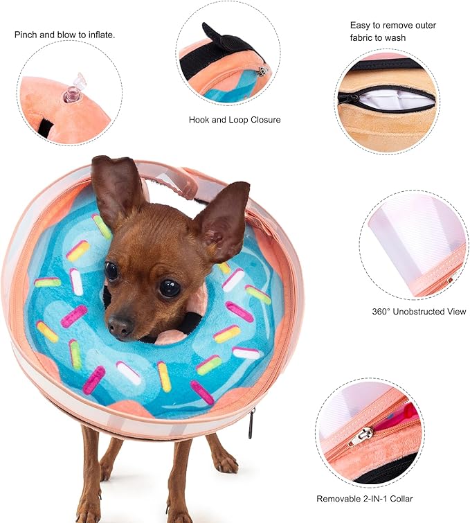 Inflatable Dog Cone Collar with Enhanced Anti-Licking, Soft Neck Donut for Dogs Cats, Recovery Pet Cone Collar After Surgery for Large Medium Small Dogs (Donut Blue, Small)