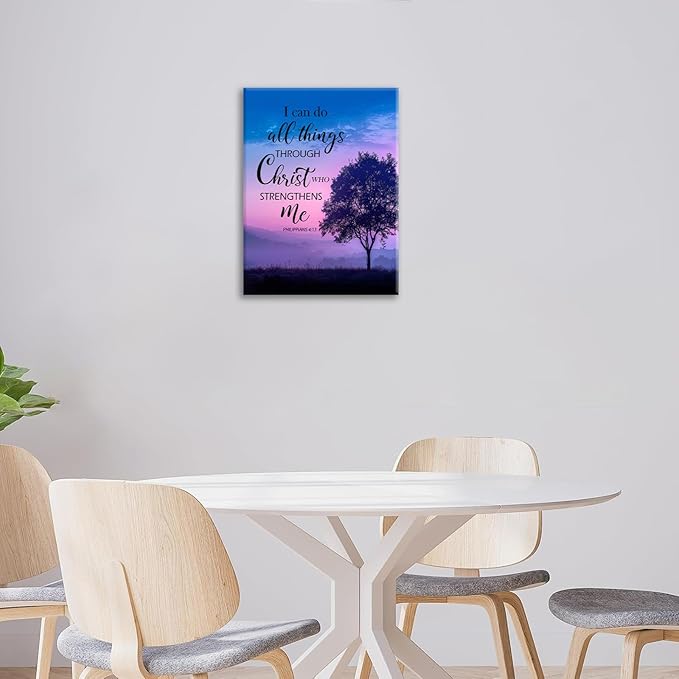 Christian Tree Wall Art I Can Do All Things Canvas Wall Decor Prints Framed Painting Purple Pictures Gifts Artwork for Bathroom Bedroom 12"x16"