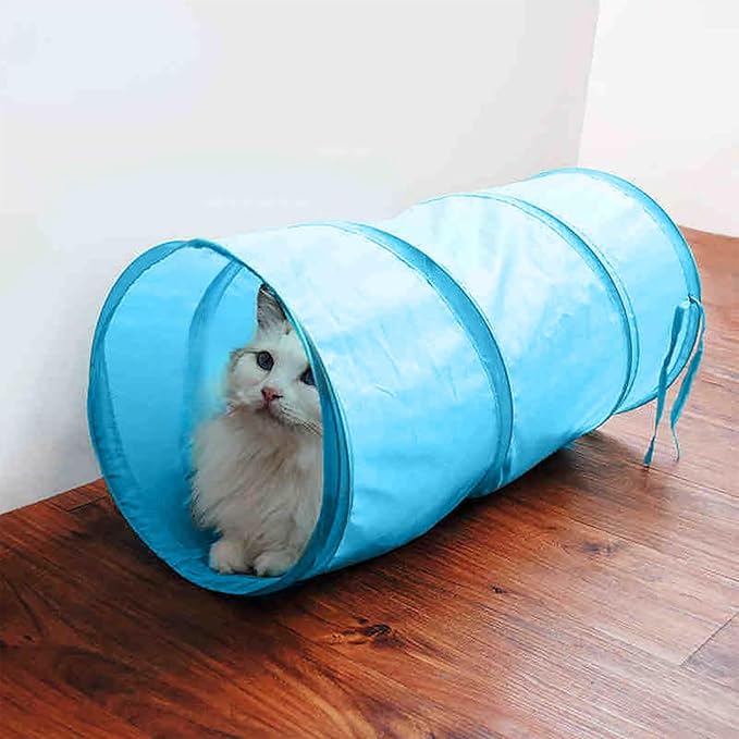 iCAGY Foldable Spiral Cat Tunnel - Indoor Toy for Small Cats, Kittens, and Rabbits - Tube for Interactive Play and Outdoor Fun - Pet Toy 20" 3 Pcs (Black, Royal Blue, Sky Blue)