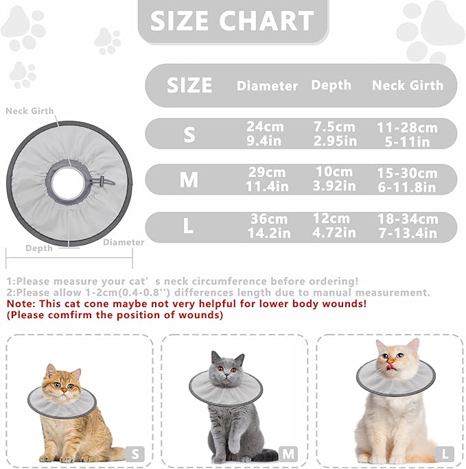 Lightweight Cat Cone Collar Soft, Comfortable Cat Recovery Collar After Surgery, Elizabethan E Collar for Cats, Donut Cones for Cats to Stop Licking (Gray, Large)