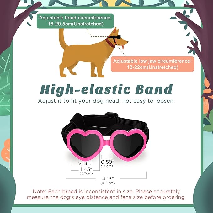 Small Dog Sunglasses UV Protection Goggles Eye Wear Protection with Adjustable Strap Doggy Heart Shape Anti-Fog Sunglasses for Pet Dogs Sun Glasses Doggie Windproof Glasses, Pink