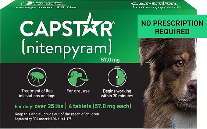 CAPSTAR Oral Flea Treatment for Dogs, Fast Acting Tablets Start Killing Fleas in 30 Minutes, Medium & Large Dogs (Over 25 lbs), 6 Doses