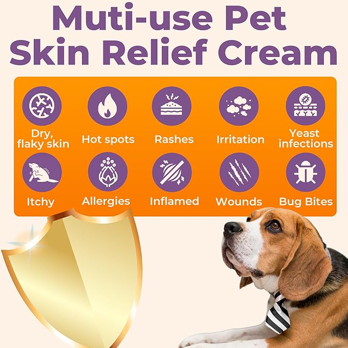 Dog Skin Soother - Dry Itchy Skin Relief & Hot Spots Soothing Cream for Dogs&Cats - Healing Ointment with Colloidal Oatmeal&Manuka Honey - Canine Conditioner Moisturizer with Applicator- 100g
