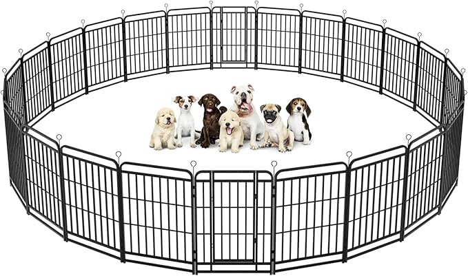 Dog Playpen Outdoor 24 Panels Heavy Duty Dog Fence 40" Height with Thick Pipe Anti-Rust with Doors Portable for RV Camping Yard, Total 54FT, 227 Sq.ft, Snowy Black