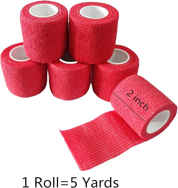 6 Pack 2" x 5 Yards Self Adhesive Bandage Wrap Breathable Cohesive Vet Wrap for Pets, Elastic Self-Adherent Tape for Sports, Wrist, Ankle (Red)