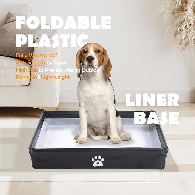 MEEXPAWS Dog Pee Pad Holder Foldable, Puppy Pad Holder Liner Base High Side, Dog Litter Box Indoor 44’’x33’’, Training Leak-Proof Easy Clean