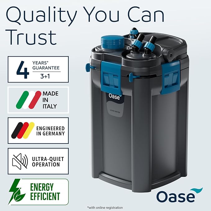 OASE BioMaster 2 Thermo 250 Canister Filter for Aquariums – External Aquarium Filter with Built-in Heater – EasyClean Pre-Filter, Quiet Operation – Freshwater & Saltwater, Up to 70 Gallons