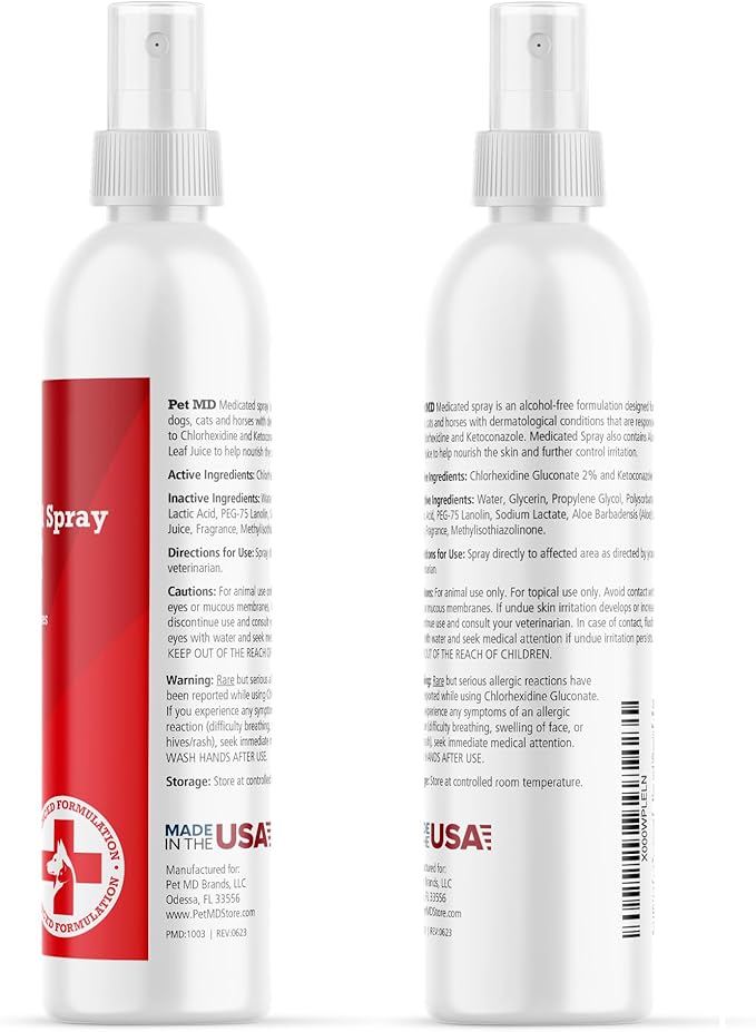 Pet MD Topical Spray for Dogs, Cats, and Horses with Essential Fatty Acids, Aloe and Vitamin E - 8 oz
