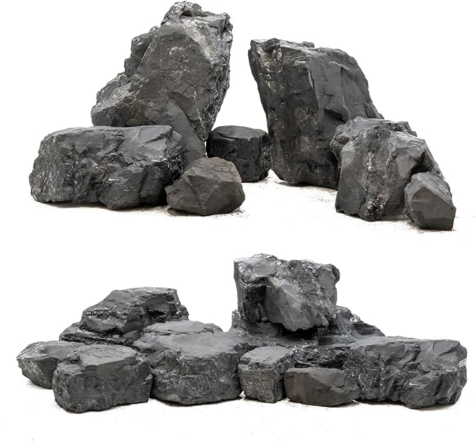 Unocho Fish Tanks Stone 20LB Natural Black Slate Rocks for Aquariums Decorative Aquascaping Stone for Reptile Terrariums, Bonsai Gardens & Outdoor 3-9inches(8PCS)