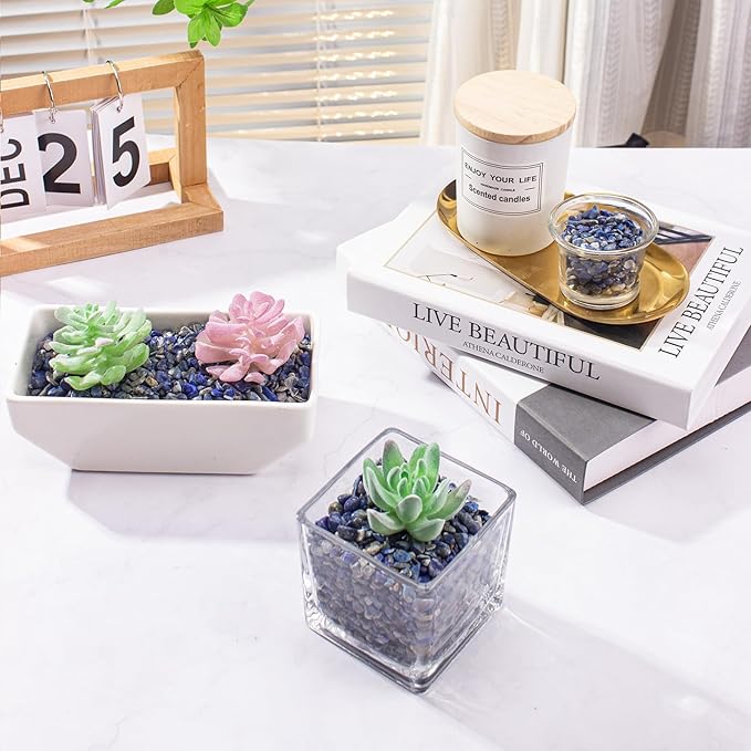 Lapis Lazuli Crystals Chips Aquarium Gravel Rocks 3 Lbs, Natural Gemstones Healing Reiki Crystals Polished Tumbled Crushed Rocks Quartz Vase Filler Fish Tank Gravel Home Decoration