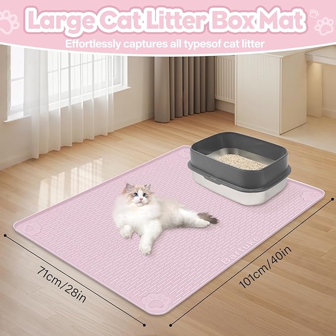 Cat Litter Mat, Extra Large 40" x 28" Silicone Mat Litter Trapping Mat for Scatter Control, Soft on Kitty Paws, Easy to Clean (Pink)