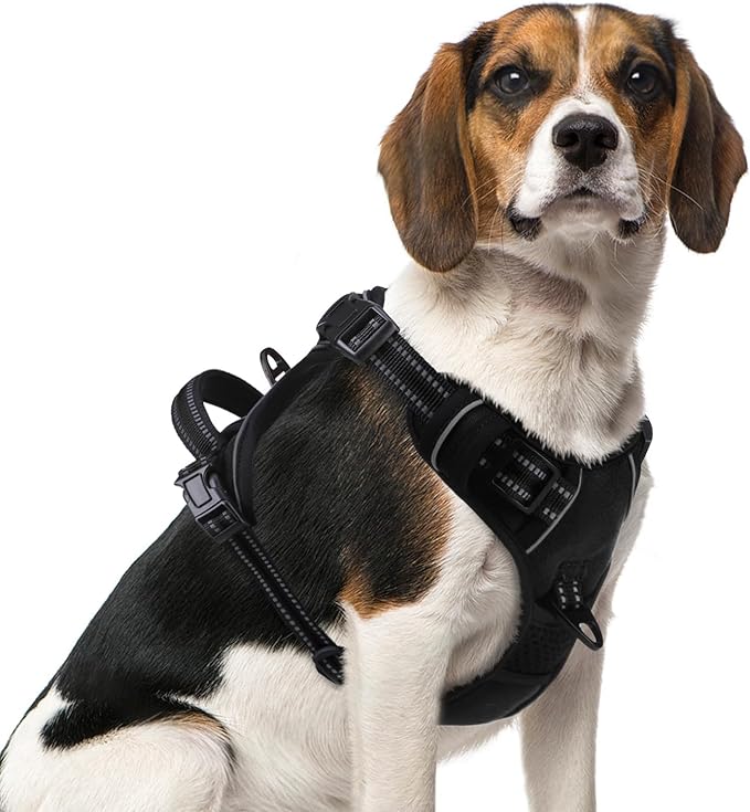 PUPTECK No Pull Dog Harness Medium Sized, Adjustable Reflective Dog Harness with Handle Easy Control, Comfortable Soft Padded Pet Vest Harness for Medium Dogs, Black M