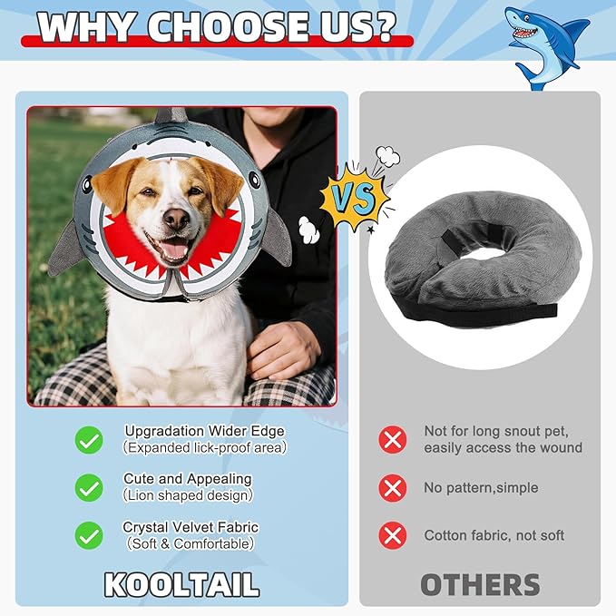 KOOLTAIL Dog Cone Collar Alternative After Surgery, Soft Inflatable Dog Neck Cone for Medium Large Dogs, Adjustable Pet Donut Recovery E Collar with Enhanced Anti-Licking Does Not Impede Vision L