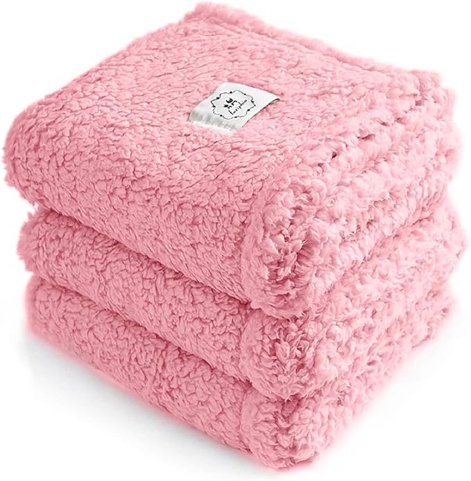 Luciphia 1 Pack 3 Calming Dog Blanket Fluffy Premium Fleece Pet Blankets Soft Sherpa Throw for Dogs Puppy Cat Pink Medium (30" x20")