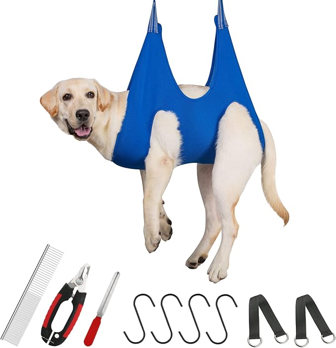 Guzekier Dog Grooming Hammock for Trim Nail, Dog Sling for Grooming, Dog Hammock Restraint Bag with Nail Clippers/Trimmer, Nail File, Pet Comb,Ear/Eye Care (Weight: 20-45 LBS)