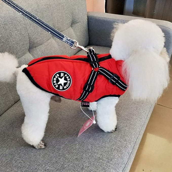 HDKUW Small Dog Jacket, Small Dog Coat Harness Winter Warm Vest Jacket Waterproof Cotton Costume for Puppy Small Dogs (S, Red)