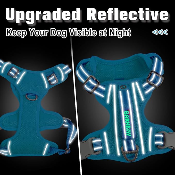BARKBAY Dog Harness No Pull with ID Tag Pocket - Heavy Duty, Reflective, Easy Control for Large Dogs(Blue,XL)
