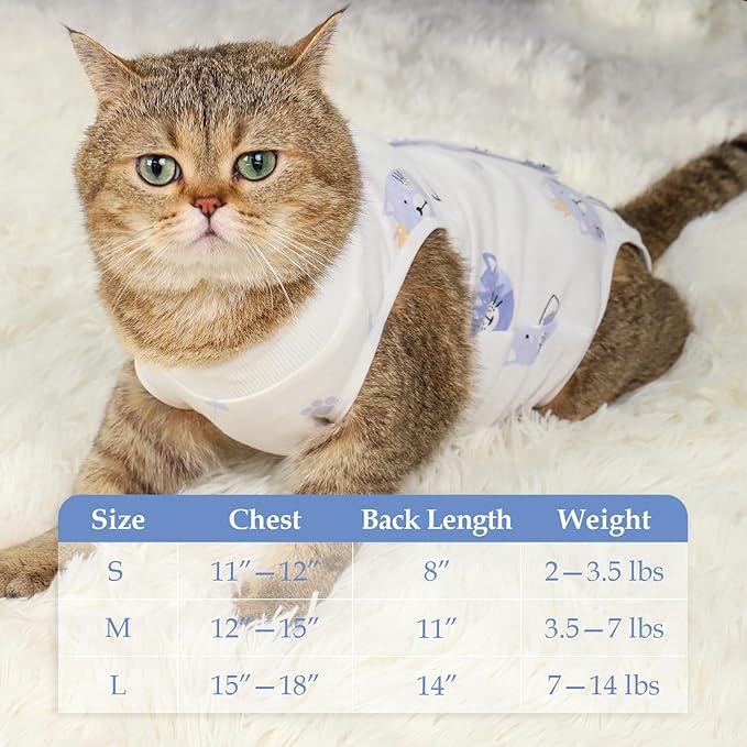 ANWA Cat Recovery Suit - Breathable Cat Onesie for Cats After Surgery Female, Kitten Surgery Recovery Suit Female Abdominal Wounds