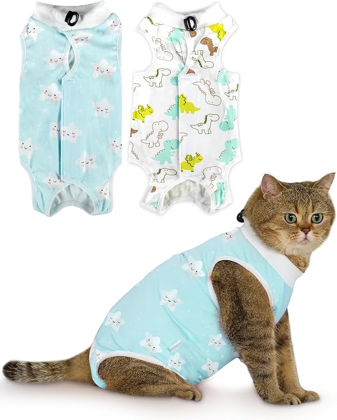 ANWA 2 Pack Cat Recovery Suit - Breathable Cat Onesie for Cats After Surgery Female, Kitten Surgery Recovery Suit Female Abdominal Wounds