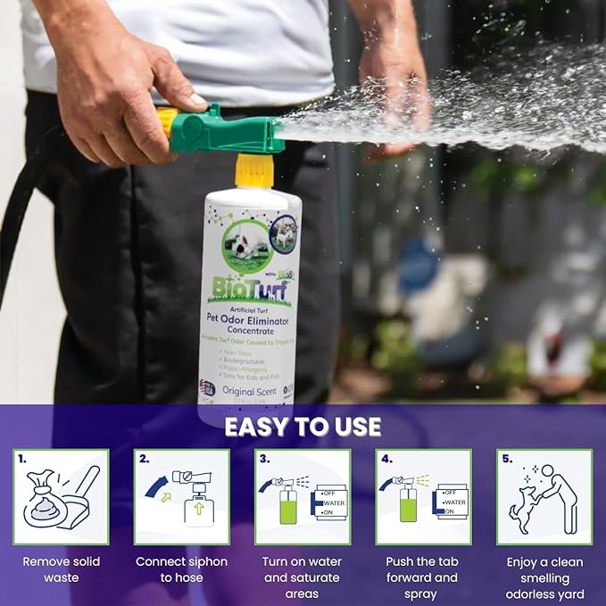 BioS+ Odor Eliminator Concentrate – Artificial Turf Cleaner for Pet Urine Outdoor & Yard Deodorizer for Dog Urine and Waste – Enzyme Formula, Safe for Pets, Kids & Plants – 1 Gallon