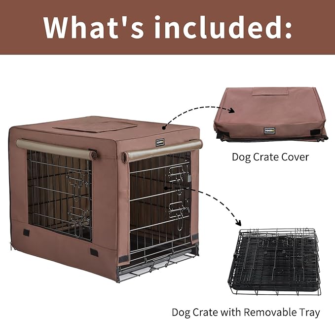 DONORO Dog Crates for Small Size Dogs Indoor Double Door Dog Kennels & Houses for Puppy and Cats, Collapsible Metal Contour Dog Cages (Brown, 24.0" L x 18.0" W x 20.0" H)