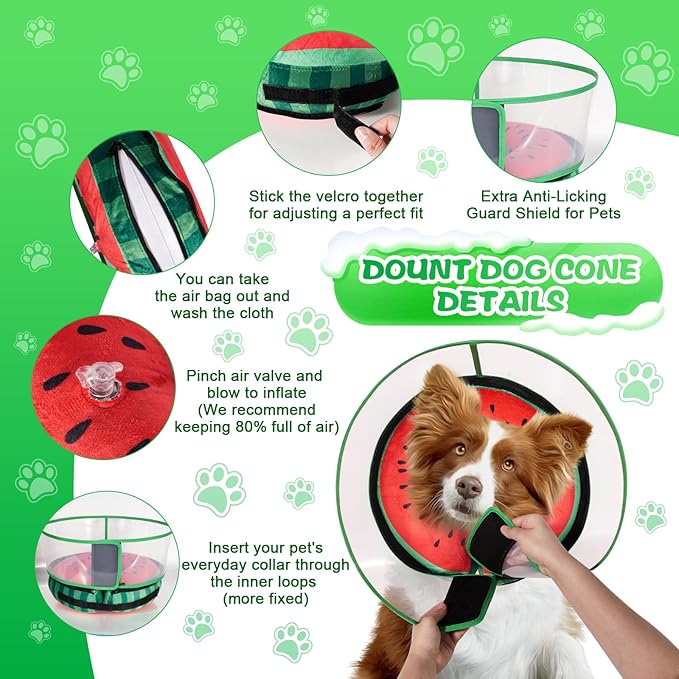 Inflatable Dog Cone Collar with Detachable Enhanced Anti-Licking Shield, Soft Neck Donut Collar for Dogs After Surgery, Adjustable Dog Cone Alternative for Large Medium Small Dogs & Cats
