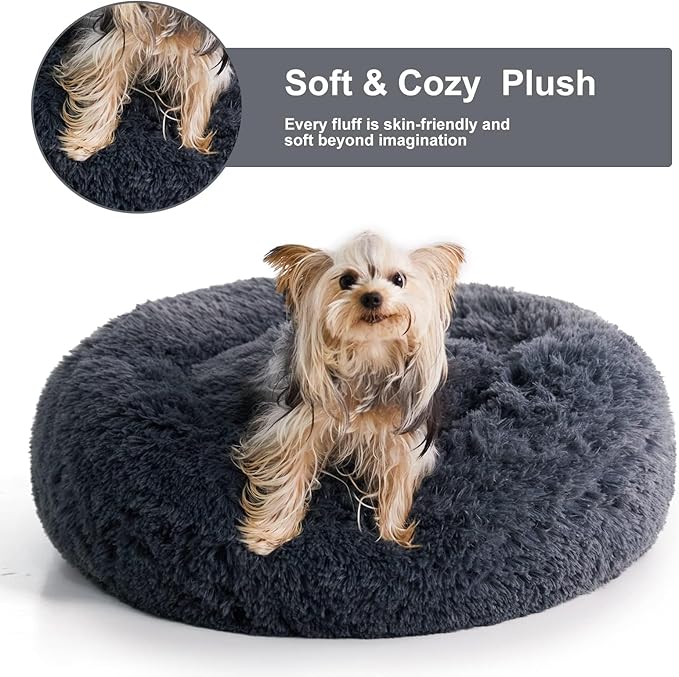 WNPETHOME Calming Dog Beds for Large Dogs, Anti-Anxiety Donut Pet Bed, Fluffy Faux Fur Plush Dog Bed，Warming Cozy Soft Round Pet Bed for Large Jumbo Dogs, Cat Cuddler Cushion