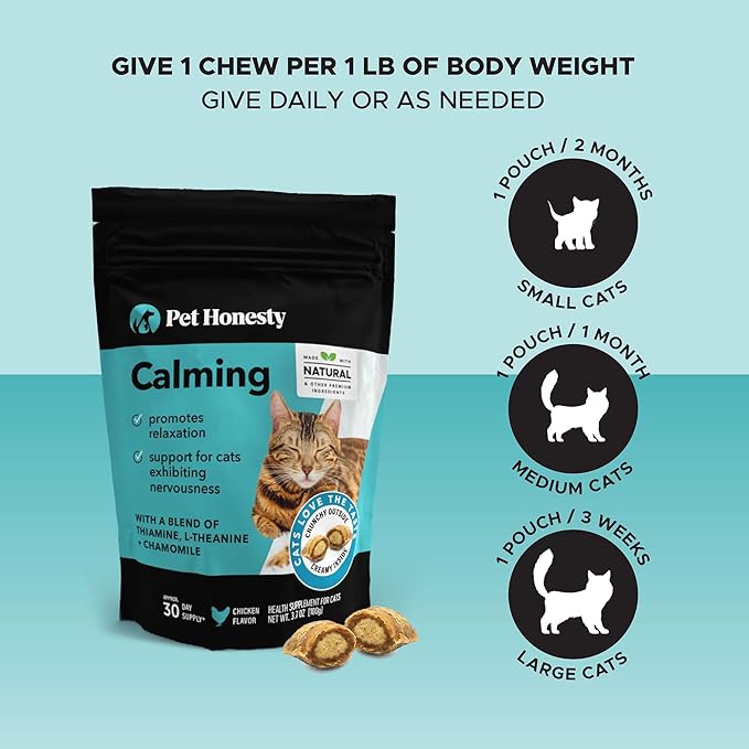 Calming Chews for Cats - Cat Anxiety Relief + Helps Reduce Stress - Behavioral Support & Promotes Relaxation for Travel, Boarding, Vet Visits, Separation Anxiety - Chicken (30-Day Supply)