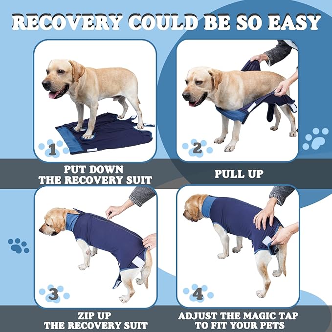 Breathable Dog Surgery Recovery Suit for Male/Female, Professional Dog Recovery Onesie with Zipper After Spay Abdominal Wounds, Anti Licking Cone E-Collar Alternative for Small Medium Large Dog