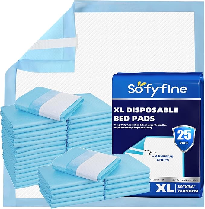 Bed Pads with Adhesive Strip 30"x36" Thicken Elderly Adults Incontinence Underpads Disposable,Heavy Duty Absorbent Chucks Waterproof,XL Extra Large Puppy Pee Training Pad[25 Pads]