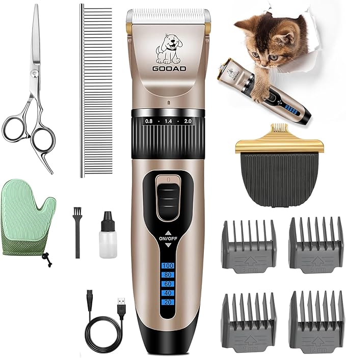 Cat Clippers for Matted Hair, Cat Grooming Kit, Cordless Cat Shaver for Long Hair, Low Noise Paw Trimmer, Cat Hair Trimmer for Grooming,Quiet Pet Hair Clippers Tools for Cats Dogs (Gold)