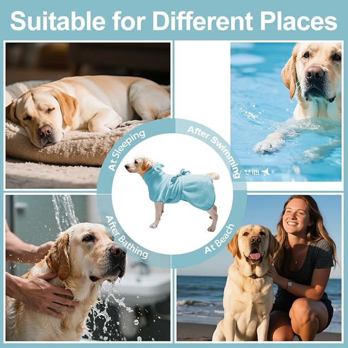 Medium to Large Size Dog Bathrobe, Quick Drying Super Absorbent Used for After Bathing, Warm Dog Towels, Adjustable Hoodies and Belts for Pet Dogs Bath Clothes Products (Blue, 2XL)