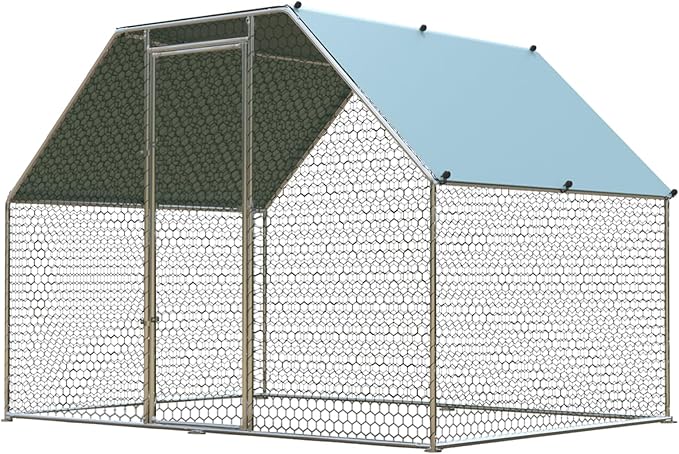 4ever2buy Chicken Runs for Yard with Cover, Large Metal Chicken Run Walk in Metal, Outside Dog Kennel with Roof, Flat Roofed Outdoor Kennel for Cats(9.2’Lx6.23’Wx6.4’H)