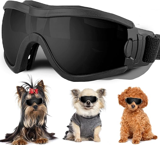 Small Dog Sunglasses with Adjustable Strap UV Protection, Winproof Puppy Sunglasses, Suitable for Dogs Eyes Protection，Soft Dog Goggles