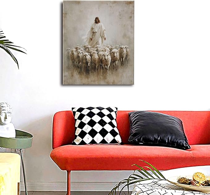 Jesus and Lamb Wall Art Christian Jesus Lamb Canvas Wall Decor Christ Religious Pictures painting Print Framed Artwork Decorations Gifts for Living Room Bedroom Prayer Room Church 24"x20"