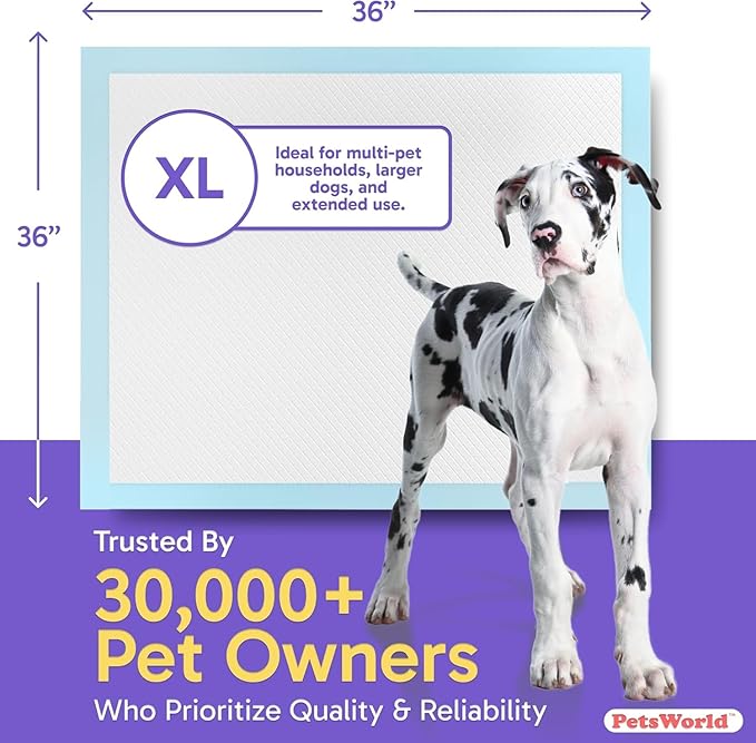 PETSWORLD Giant Dog Potty Pads, Odor-Eliminating, 36" x 36", Ultra Absorbent 5-Layer Leak-Proof Training Pads for Dogs & Cats (36x36, 1800 Count)