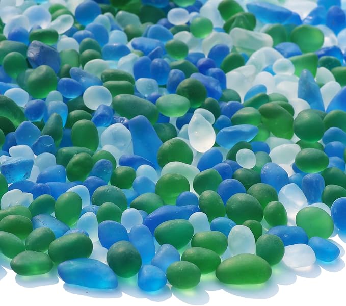 Sea Glass Stones - 2.9LB/46.4oz Green Mixed Frosted Glass Pebbles Gemstones - Perfect for Aquarium Rocks, Fish Tank Gravel, Vase Fillers, Seaglass DIY Crafts, and Home Decor