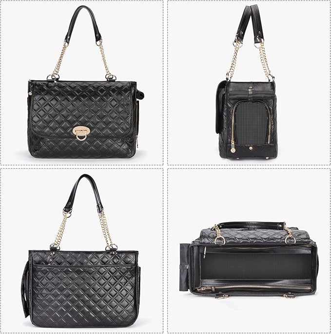 Fashion Pet Carrier Dogs Cat Small Animals Purse Bag, Leather Pet Carriers Dog Puppy Kitten Tote Travel Handbag TSA Airline-Approved