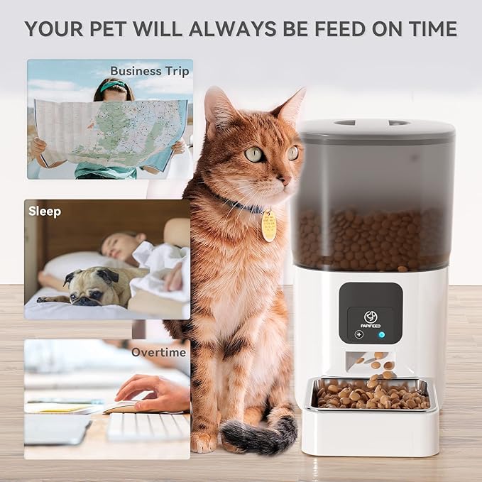 PAPIFEED Smart Automatic Cat Feeders: WiFi Pet Feeder with APP Control for Remote Feeding, Detachable for Easy Clean, Automatic Cat Food Dispenser with Alexa,1-10 Meals Per Day for Dog (6L/25Cup)
