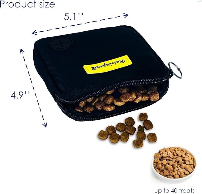 Dog Treat Pouch for Pet Walking and Training with Clicker Poop Bags Small Fanny Zipper Pack Holder for Puppy Snack Dispenser Kit for Leash and Outdoor Use (Black)