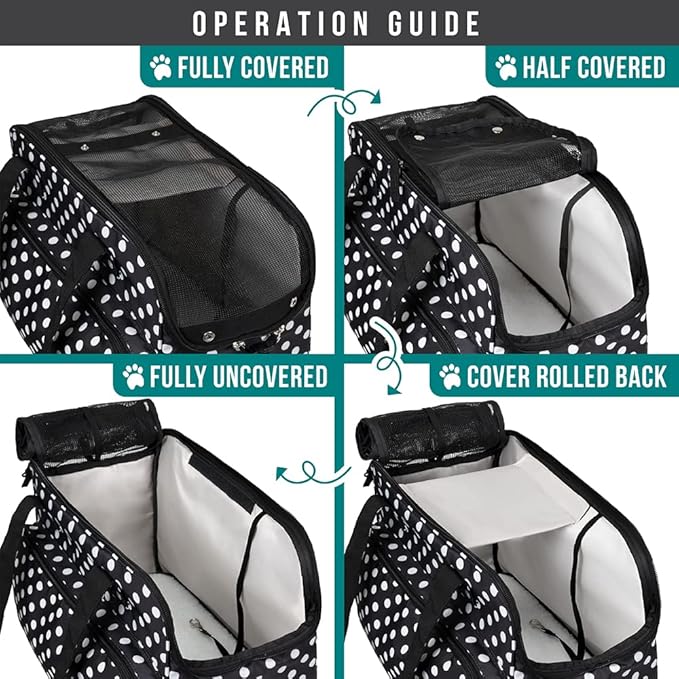 PetAmi Small Dog Purse Carrier, Soft-Sided Pet Carrier Bag with Pockets, Portable Puppy Cat Travel Handbag Tote, Airline Approved Breathable Mesh, Poop Bag Dispenser, Max 18 lbs, Polka Dot Black