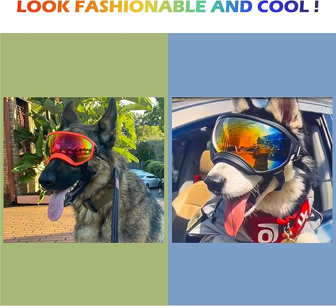 Large Dog Sunglasses with Adjustable Strap UV Protection, Winproof Puppy Sunglasses, Suitable for Medium-Large Pet Glasses, Dogs Eyes Soft Goggles, OrangeColours