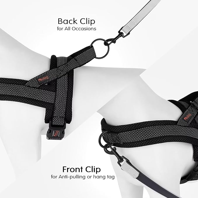 Didog No Pull Dog Harness with Breathable Mesh Padded, Full Reflective & Quick Fit Adjustable Vest Harness, Easy for Training Walking for Small & Medium and Large Dogs (Black, M:Chest 21-26")