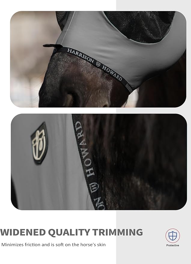 Harrison Howard Horse Fly Mask with Forelock Opening Stretch Breathable and Comfortable for Horses UV -Protection Grey L