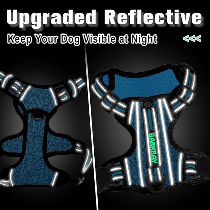 BARKBAY Dog Harness No Pull with ID Tag Pocket - Heavy Duty, Reflective, Easy Control for Large Dogs(Blue/Black,S)