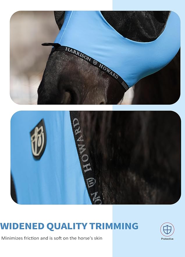 Harrison Howard Horse Fly Mask with Forelock Opening Stretch Breathable and Comfortable for Horses UV -Protection Ice Blue M